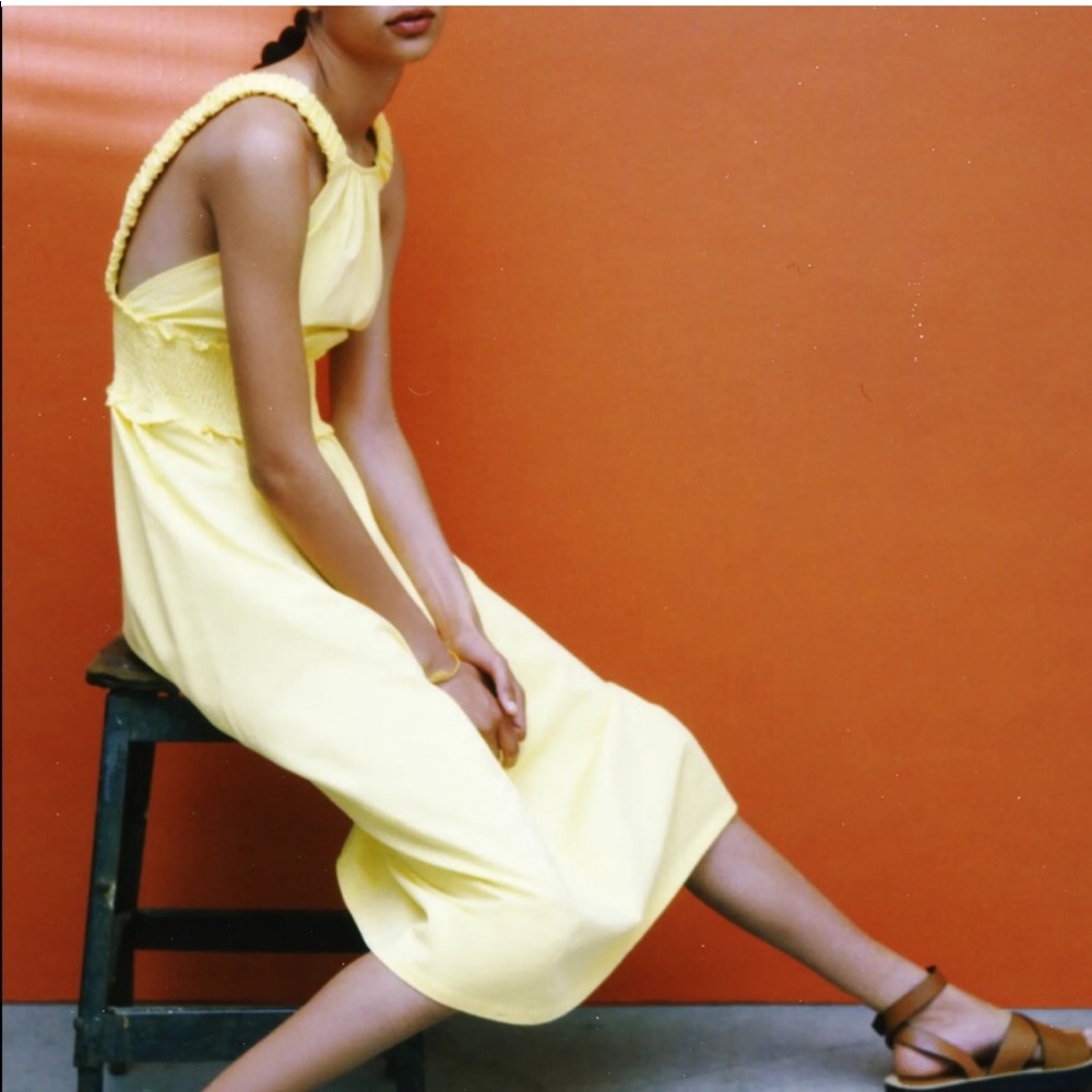 New Beautiful Summer Cotton Yellow Dress Zara Beach Perfect Summer Dress - Picture 2 of 7